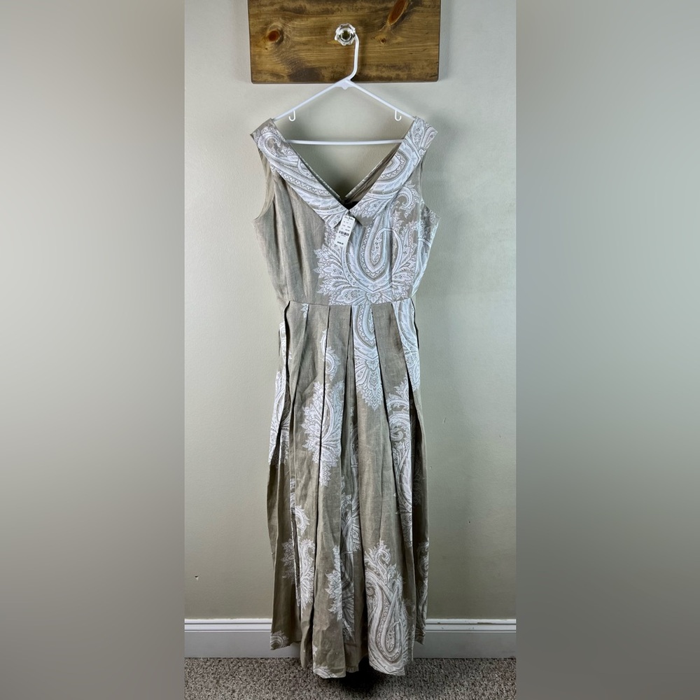 NWT ($698 retail) STUNNING Brooks Brothers Linen dress size 12 - tan and white